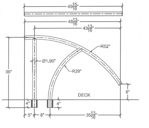 Exacte afmetingen handrail voor zwembadtrap